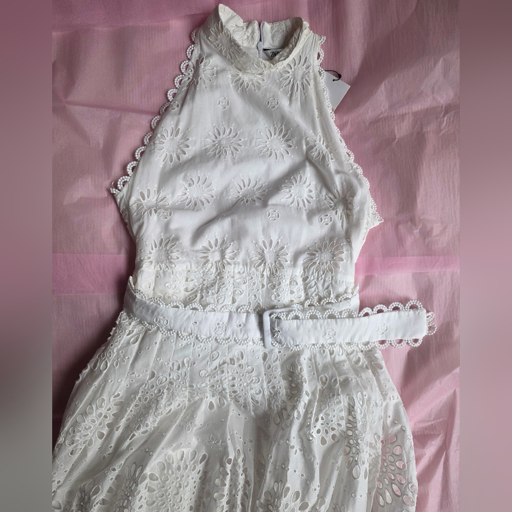 ZARA Openwork Embroidered Midi Dress ZW COLLECTION oyster white Nwt - Picture 14 of 16